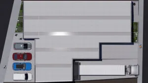 Vista de dron de una nave industrial en preventa