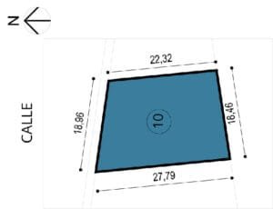 Plano del terreno industrial de 264 m2 en venta en San Isidro Business Park, Querétaro. Dimensiones y metraje detallado