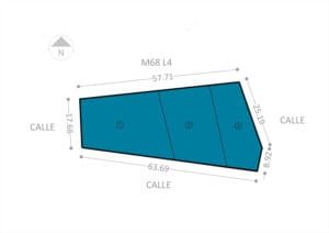 Plano del terreno industrial de 1563 m2 en venta en San Isidro Business Park, Querétaro. Dimensiones y metraje detallado